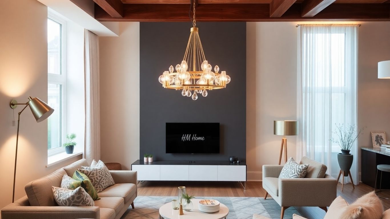 Modern chandelier pendant light in stylish UK living room