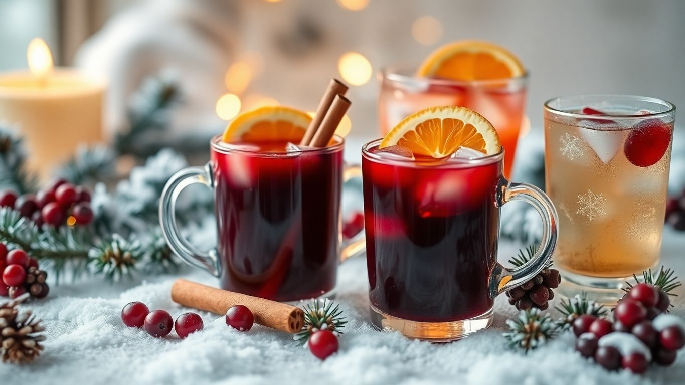 Wintercocktails mit Garnituren und warmem Licht