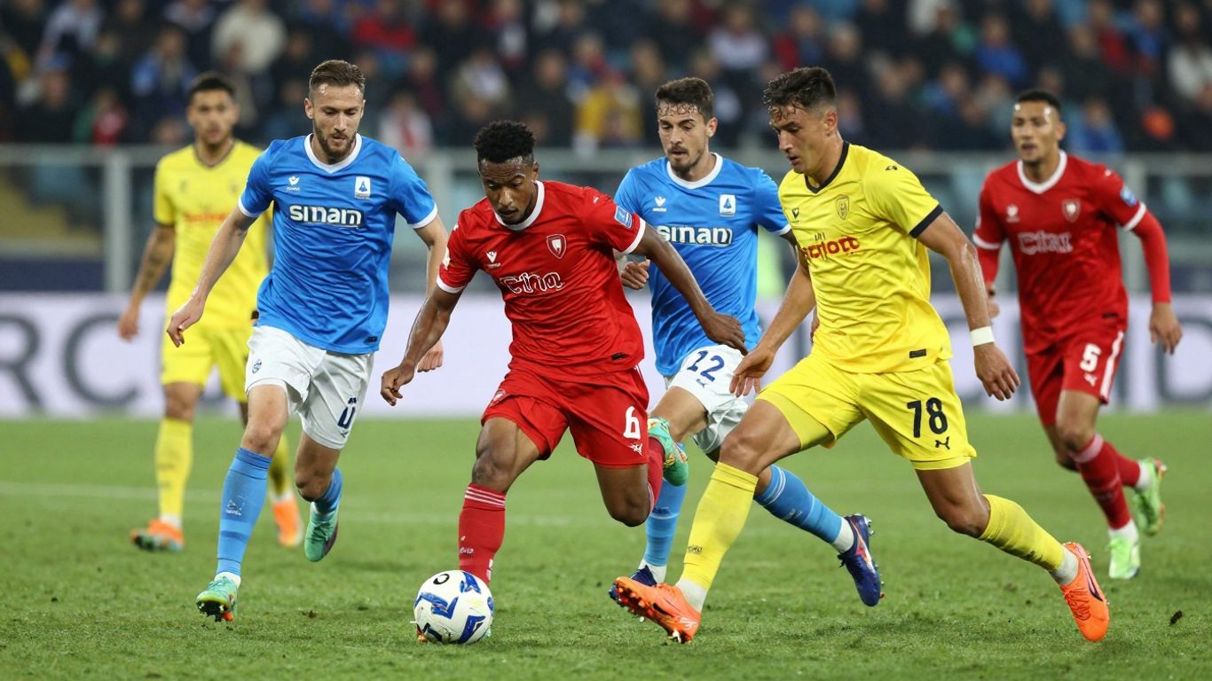 Serie A football match action on green pitch.