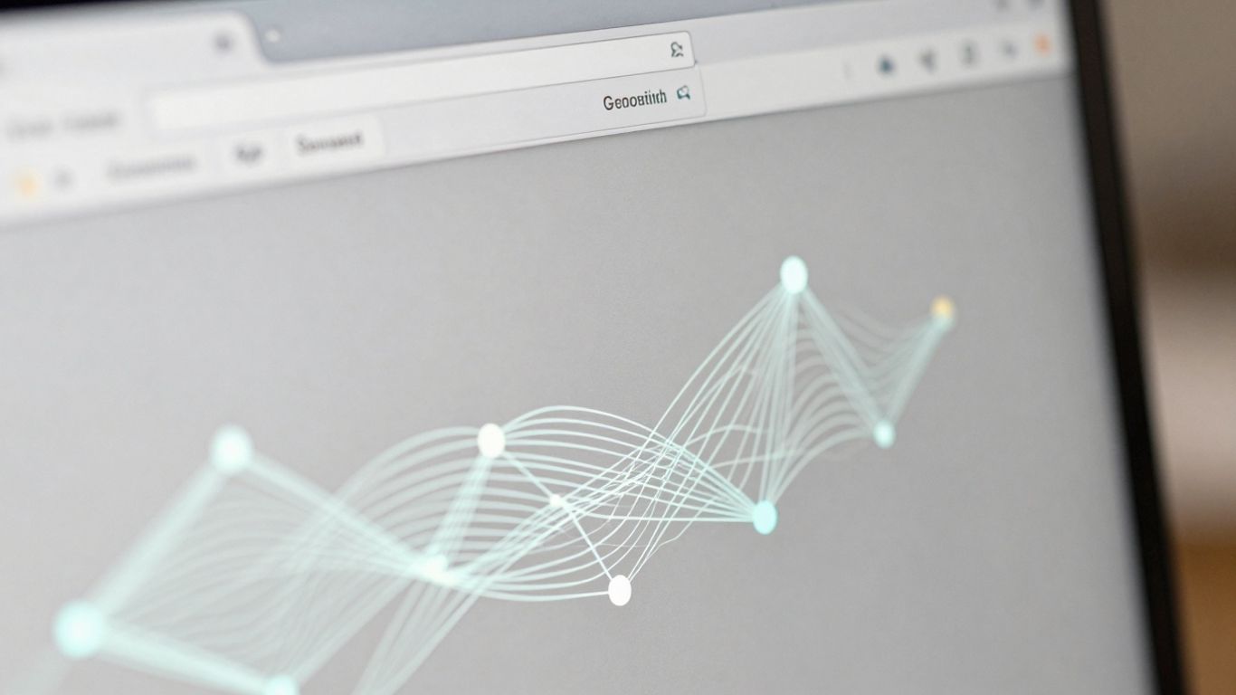 Abstract data flow visualization on a computer screen.