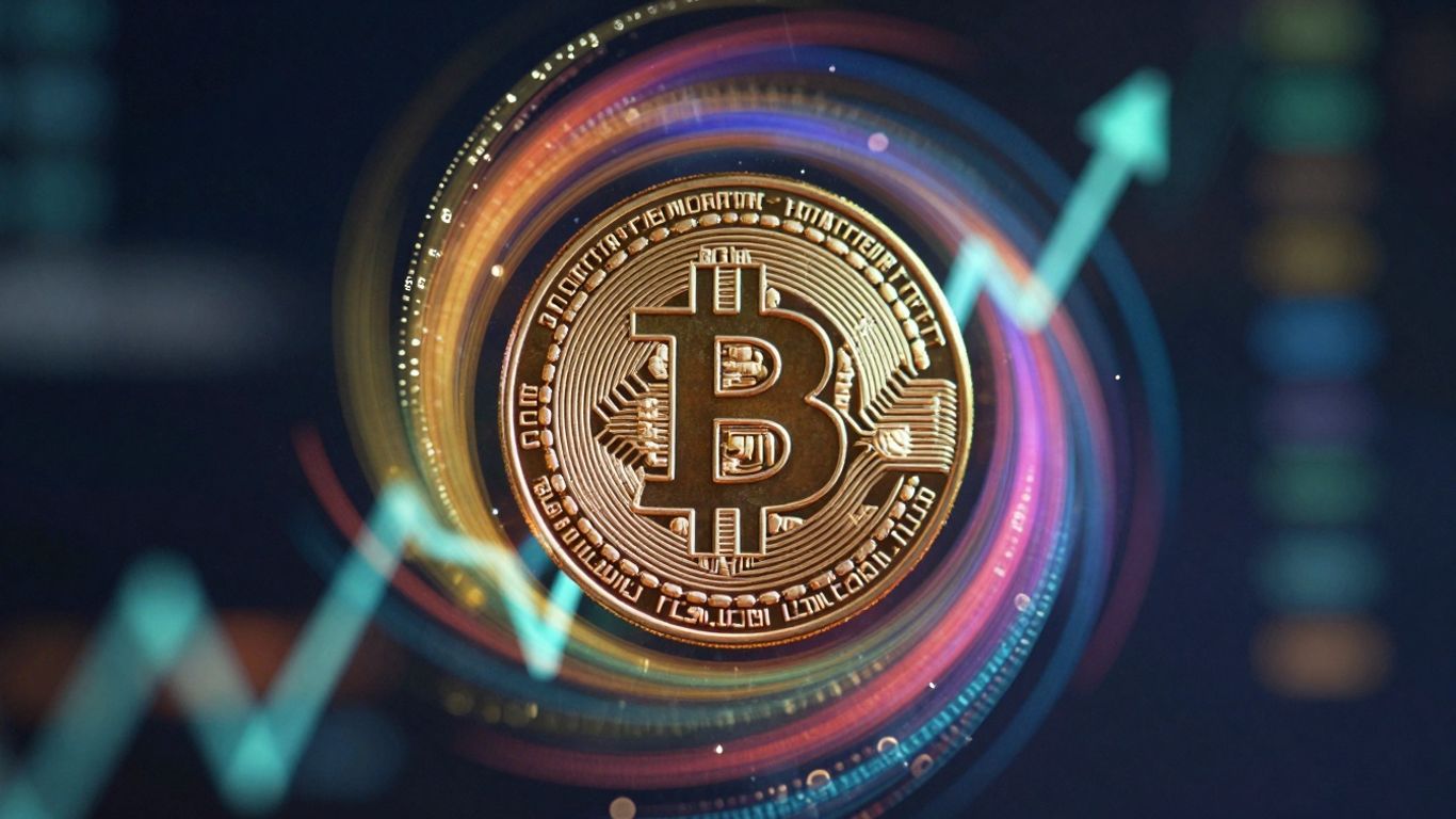 Digital patterns suggesting cryptocurrency growth and innovation.