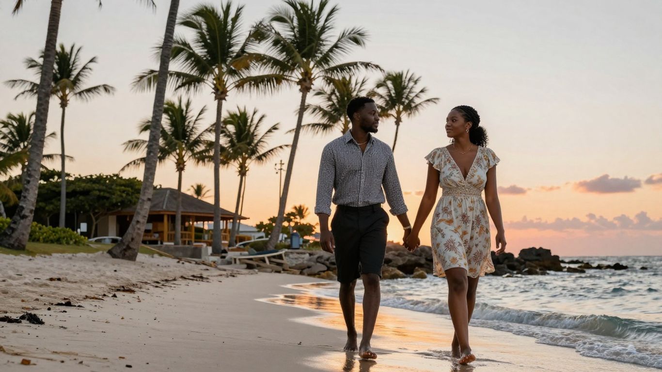 Para na plaży o zachodzie słońca