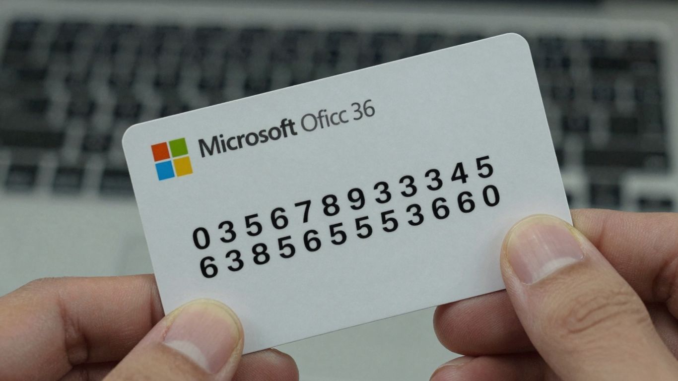 Clave de producto de Office 365 en mano.