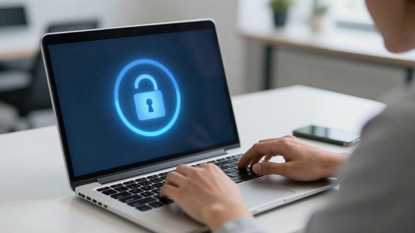 Laptop with a lock icon, indicating secure end-user device.