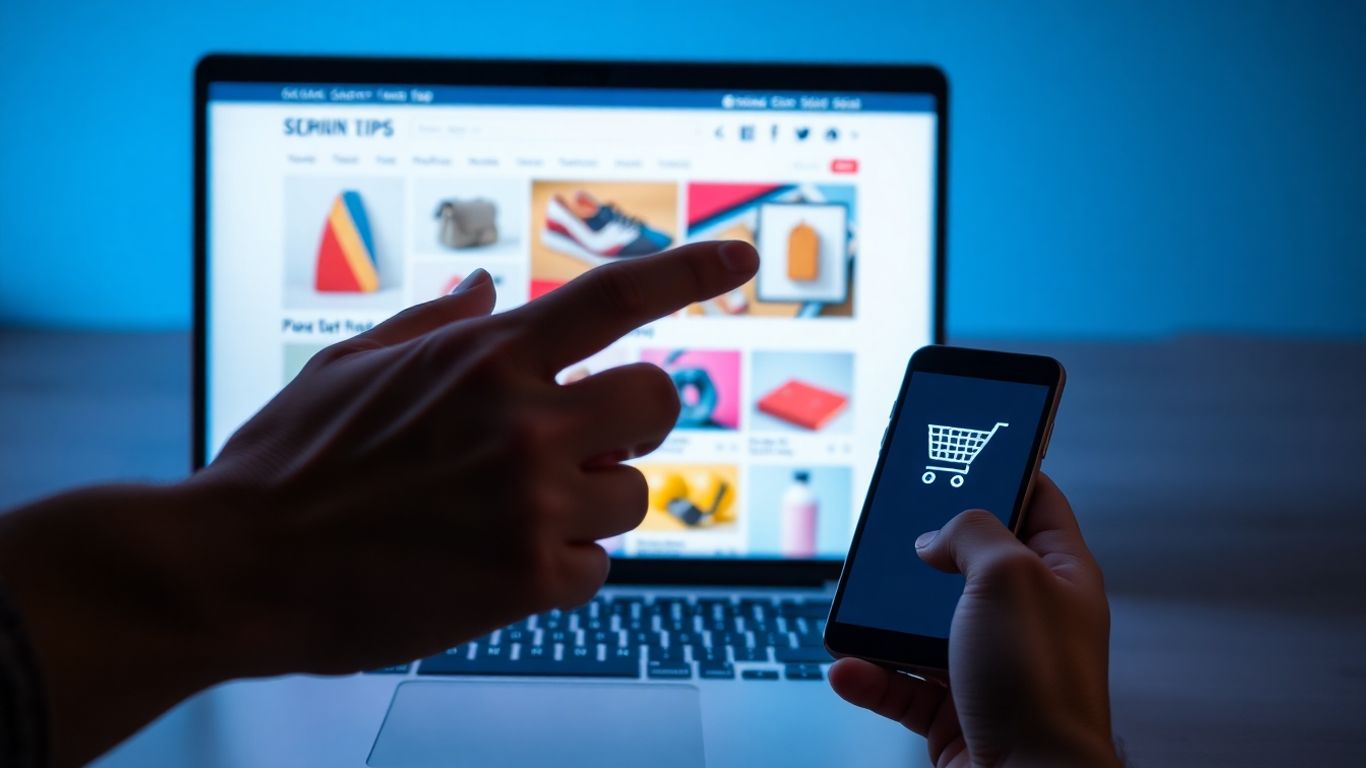 Online store setup on a laptop screen.