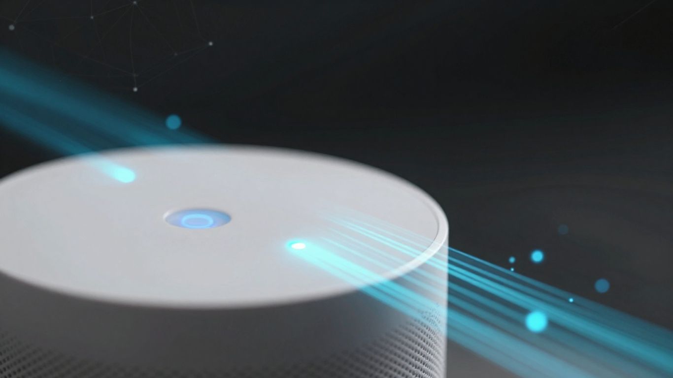 Smart device with data streams, illustrating IoT security risks.