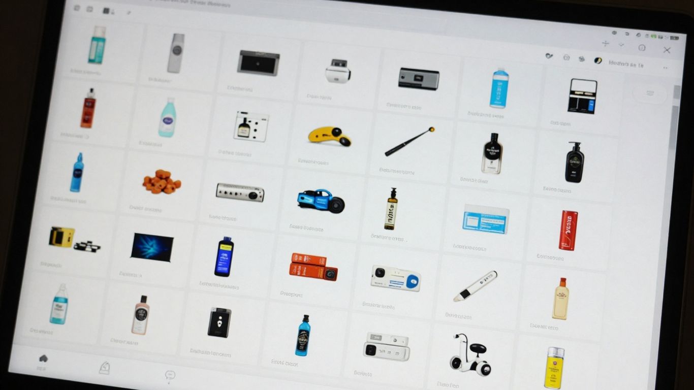 Digital product listings on a screen