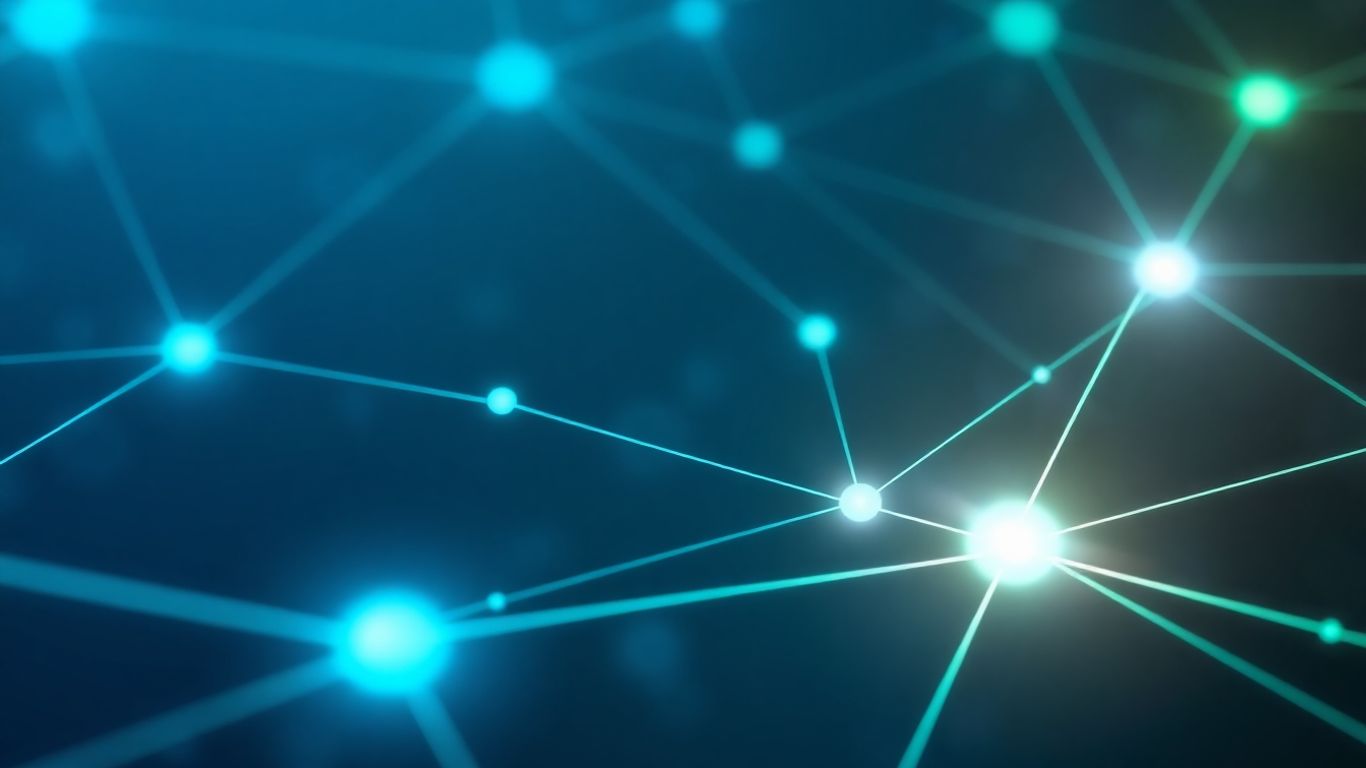 Interconnected network of glowing lines and nodes.