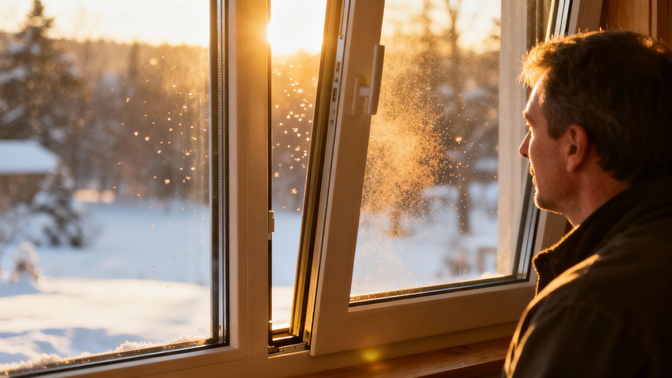 Newly installed window with sunlight streaming through.