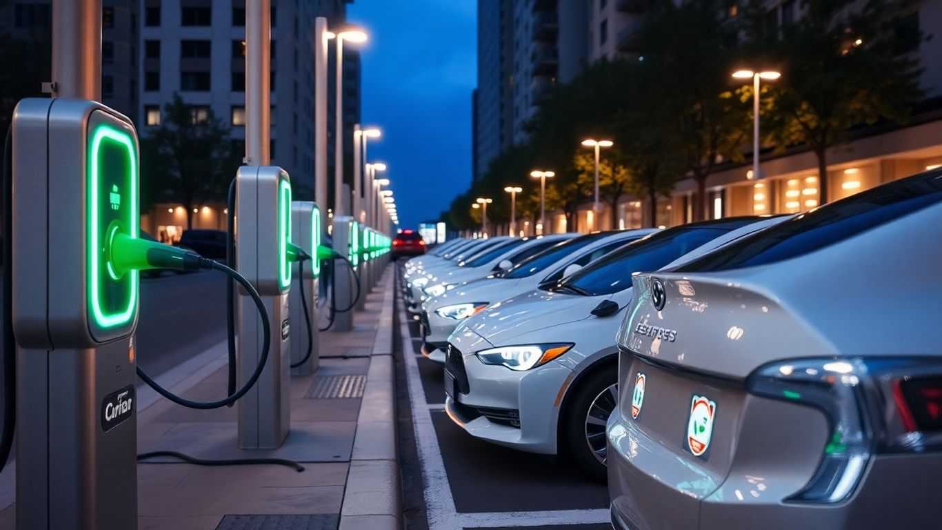 Electric cars charging at a new U.S. charging station.