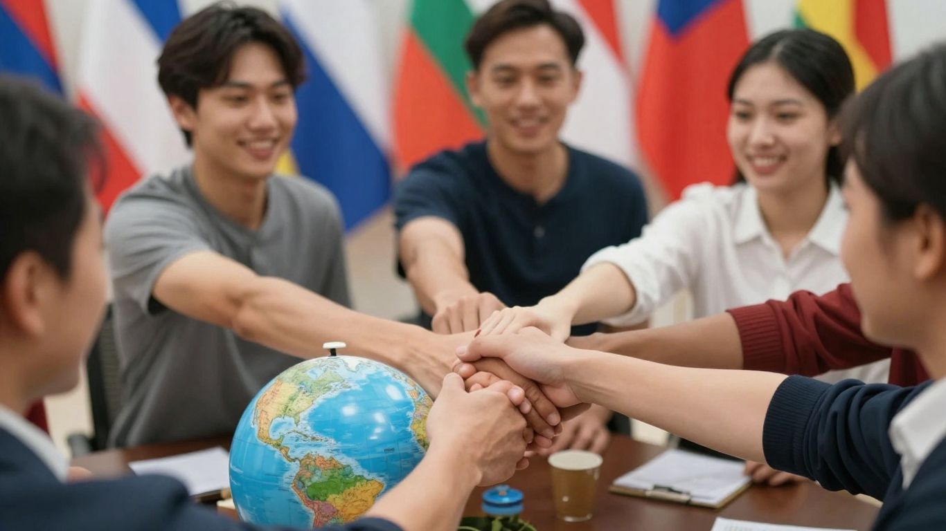 Oameni discutând despre diplomația publică și relațiile internaționale.