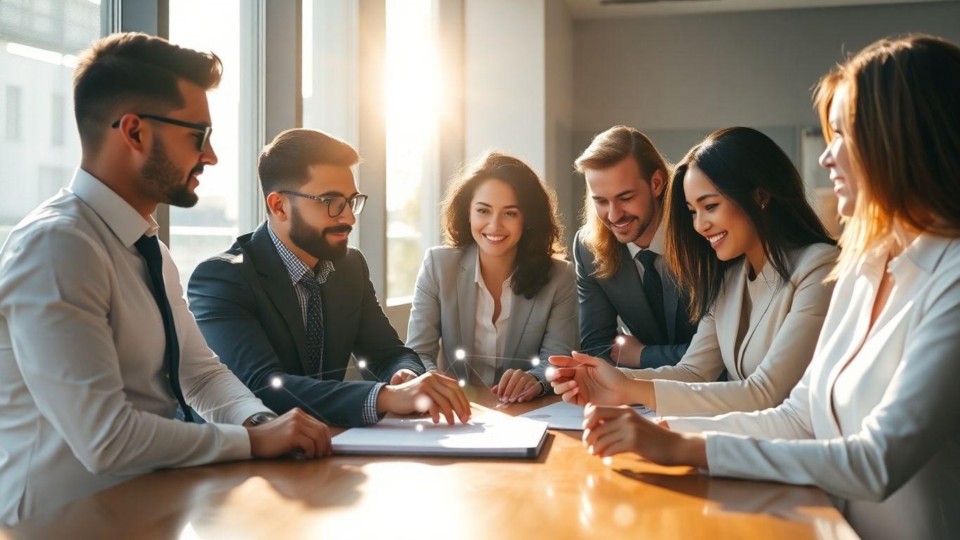 Professionals collaborating, PEO benefits revolutionizing workplace.