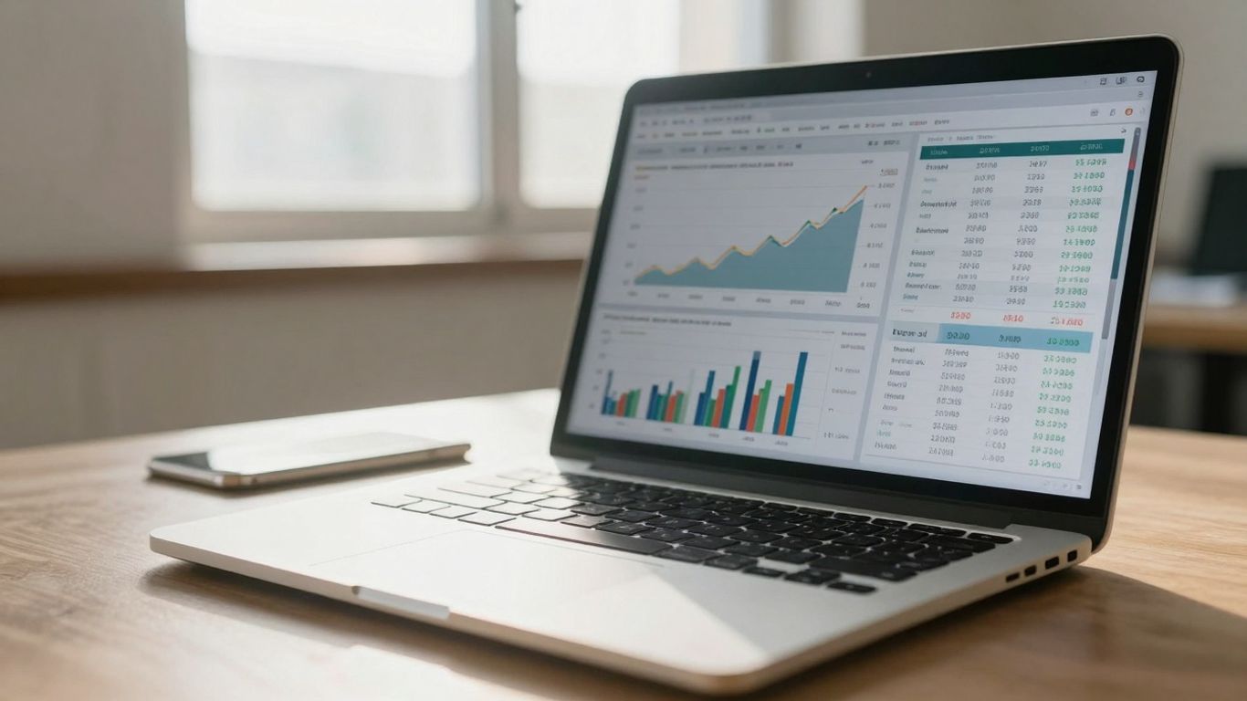 Yahoo Finance portfolio dashboard on a laptop screen.
