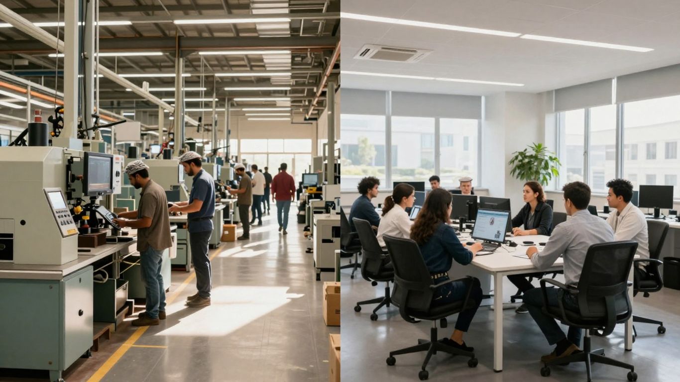 Echilibru între producție și servicii în economie.