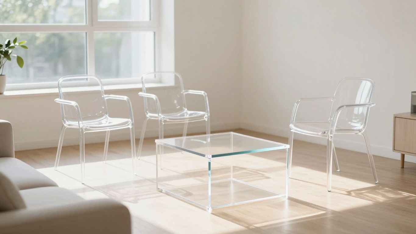 Clear furniture in a small apartment living room.