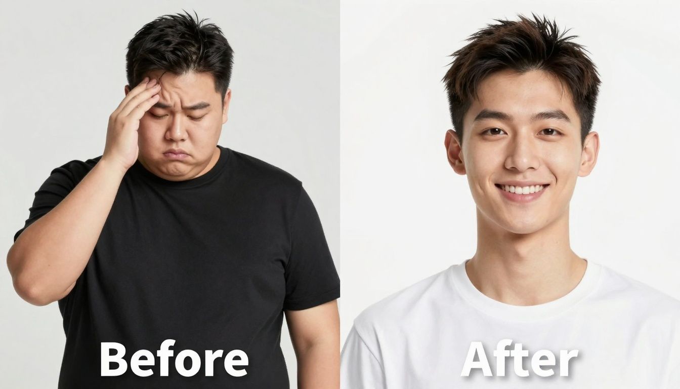 Man's weight loss transformation: before and after.