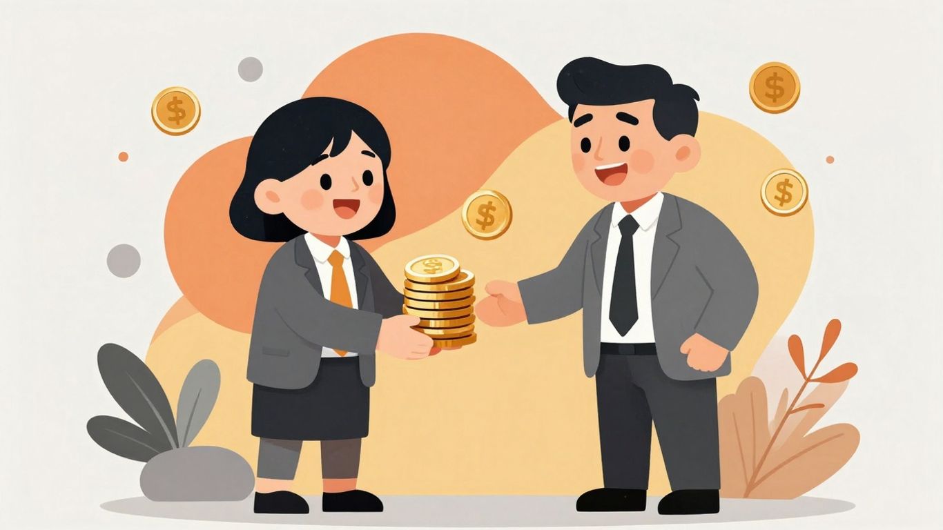 Cartoon business owner receiving loan money.