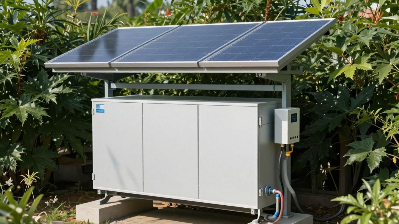 Chauffe eau thermodynamique solaire avec panneaux solaires sur toit.