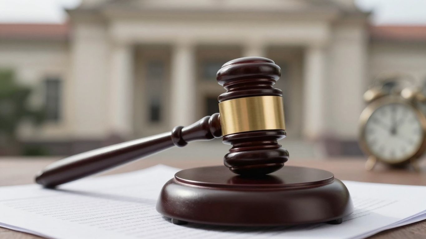 Gavel on legal document with clock background