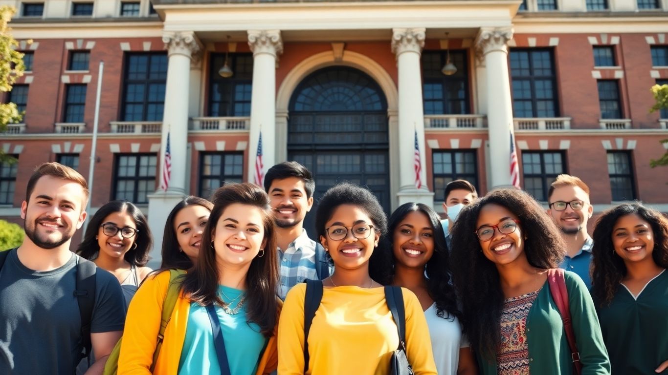 International students at a US university entrance.