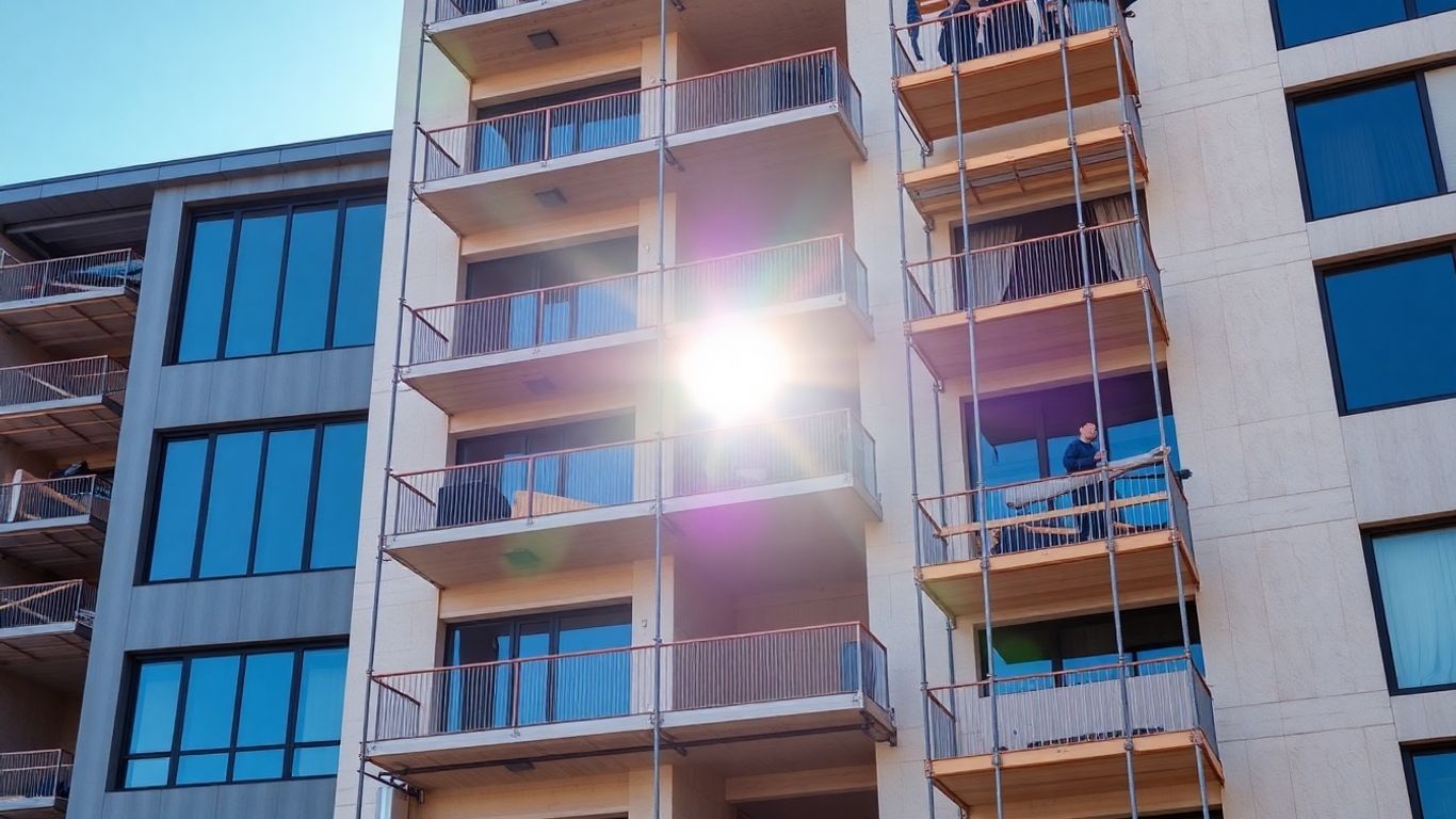 Neues Wohnhaus im Bau mit Sonnenlicht