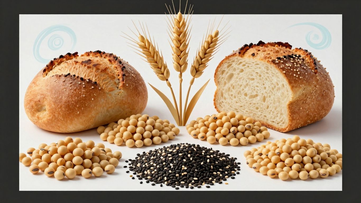 Food allergens chart with wheat, soybeans, and sesame.