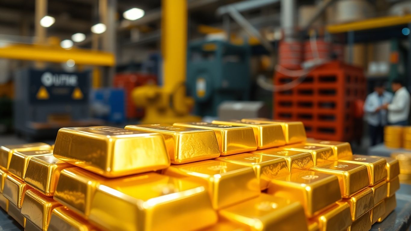 回收厂里闪闪发光的金锭。