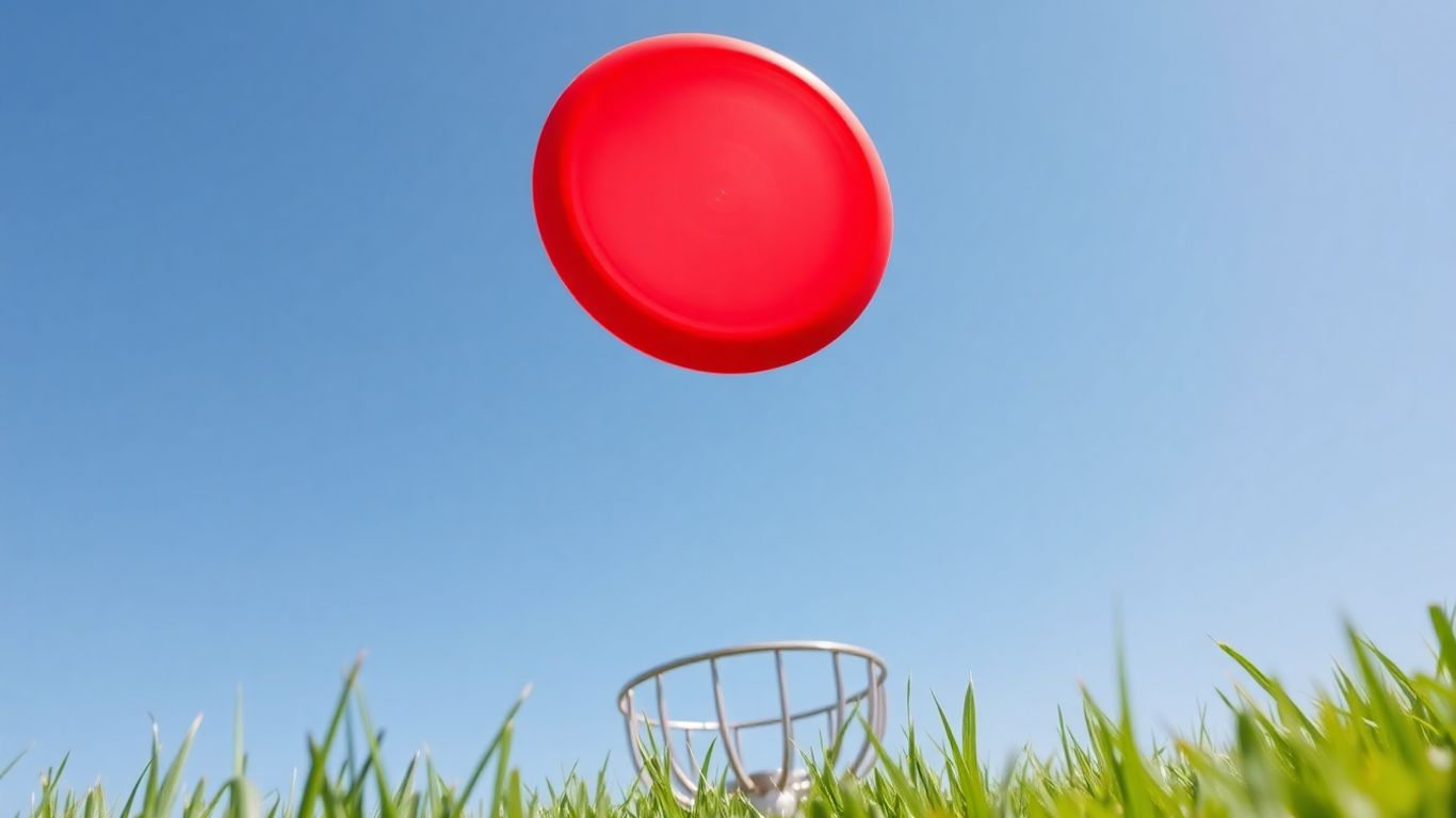 Frisbee fliegt zum Frisbee Golf Korb