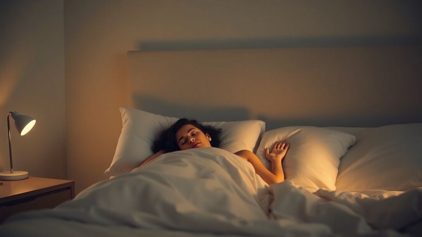 Person sleeping peacefully in a calm bedroom.