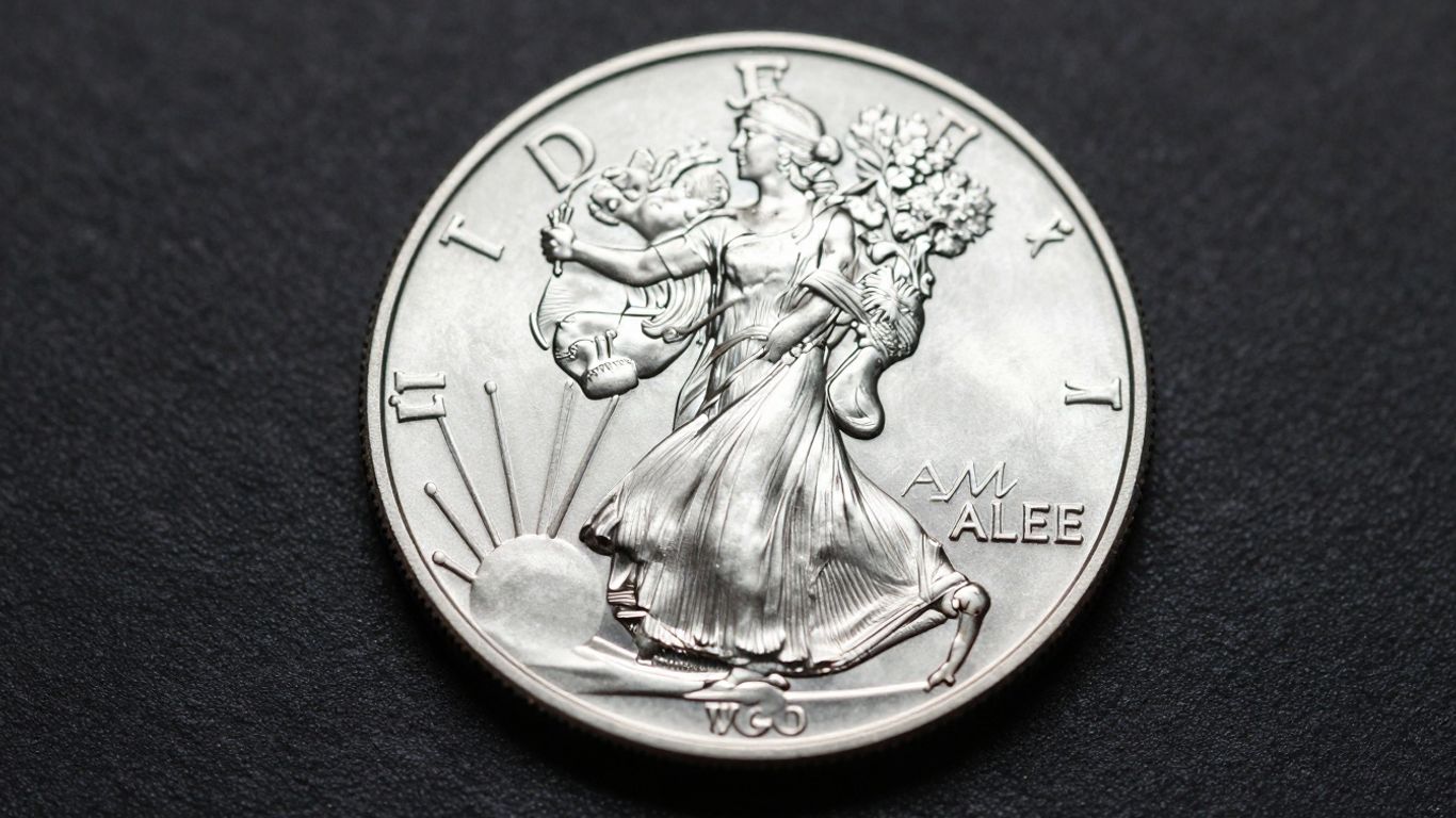 Silver Eagle coin on a dark surface