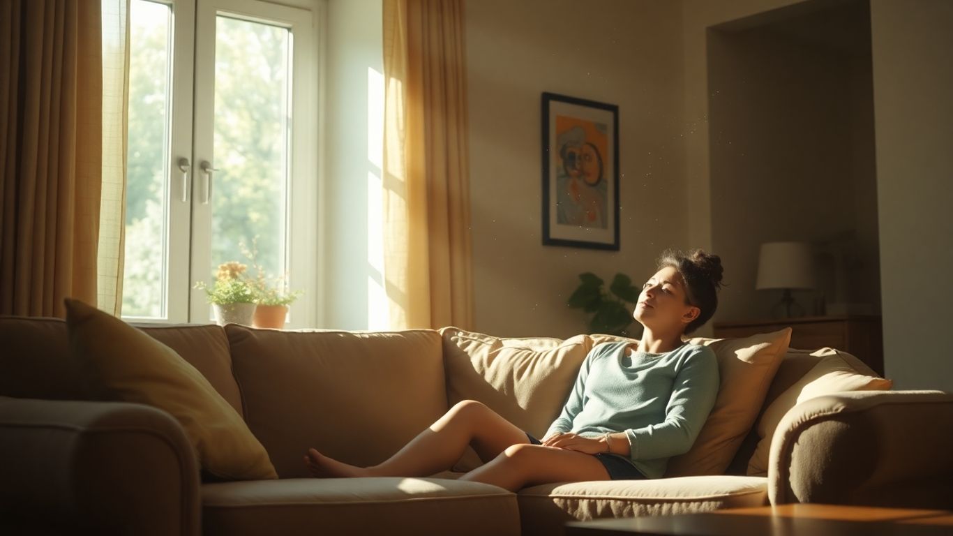 Person looking out window in cozy room