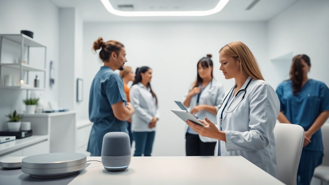 Dermatology clinic with digital voice assistant and staff