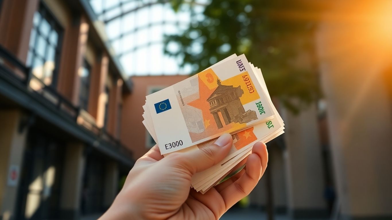 Mãos segurando dinheiro com foco em educação.