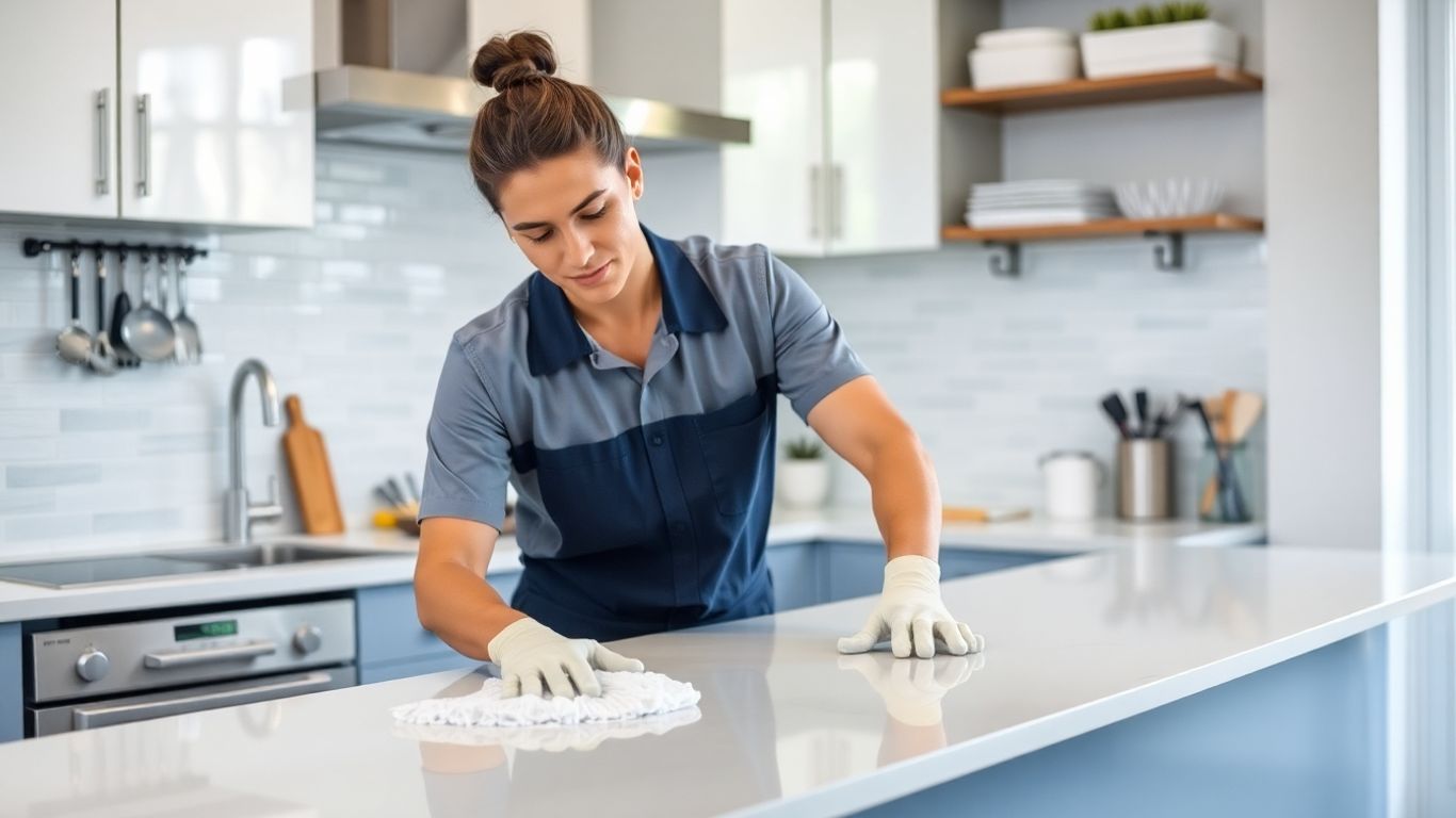 Professional cleaner in a modern kitchen