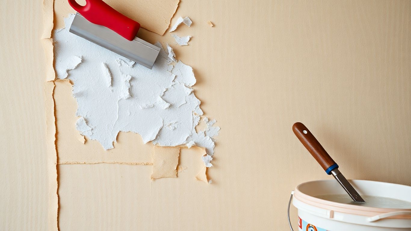 Wallpaper being stripped from a wall.