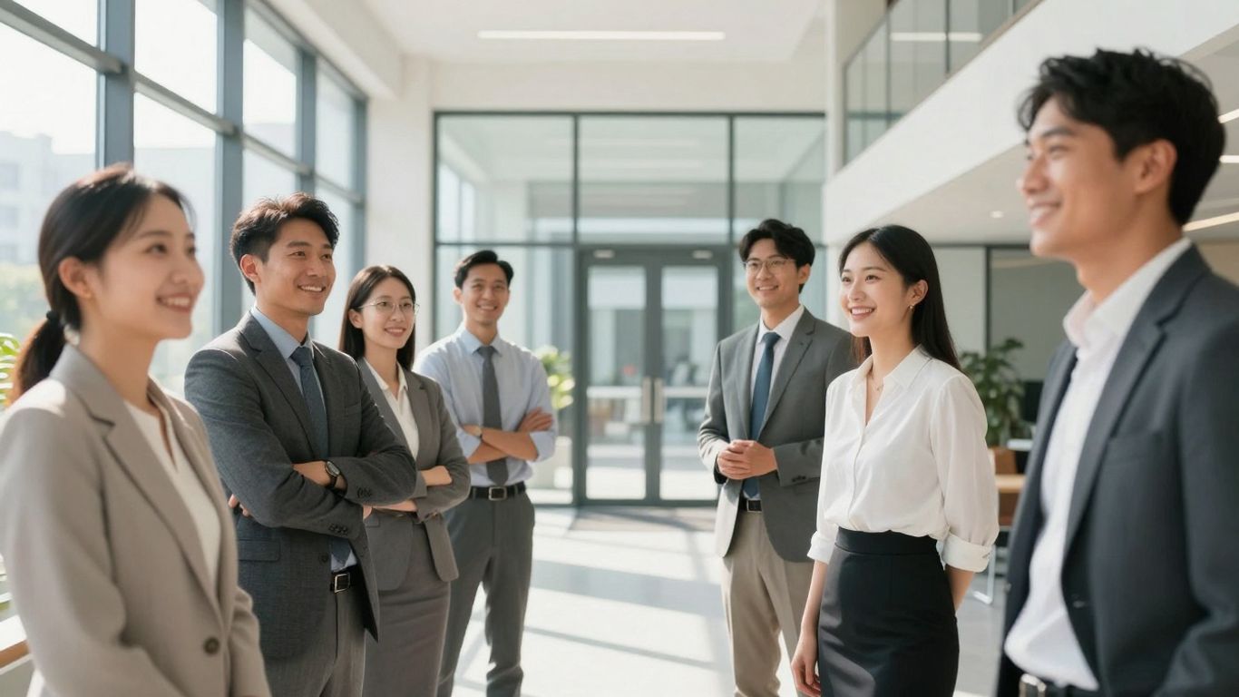 Mensen die naar een kantoor kijken