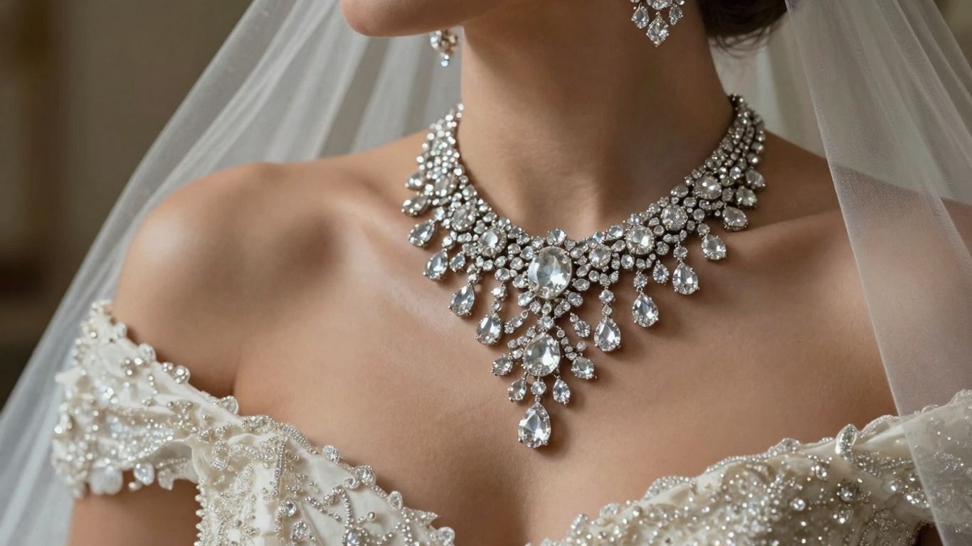 Bride in statement diamond wedding jewellery