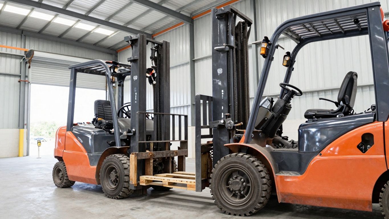 รถโฟล์คลิฟท์ขนาดต่างๆ ในคลังสินค้า