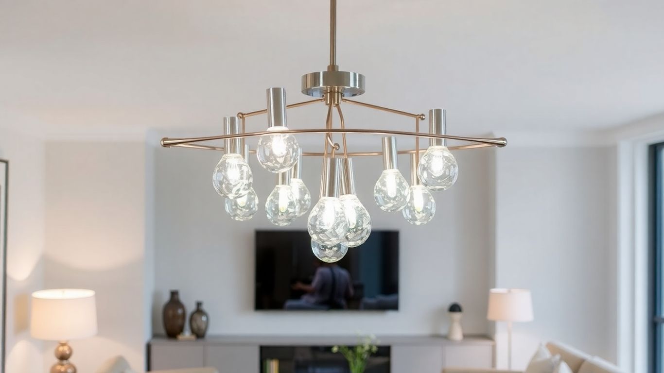 Modern recycled glass chandelier in UK living room