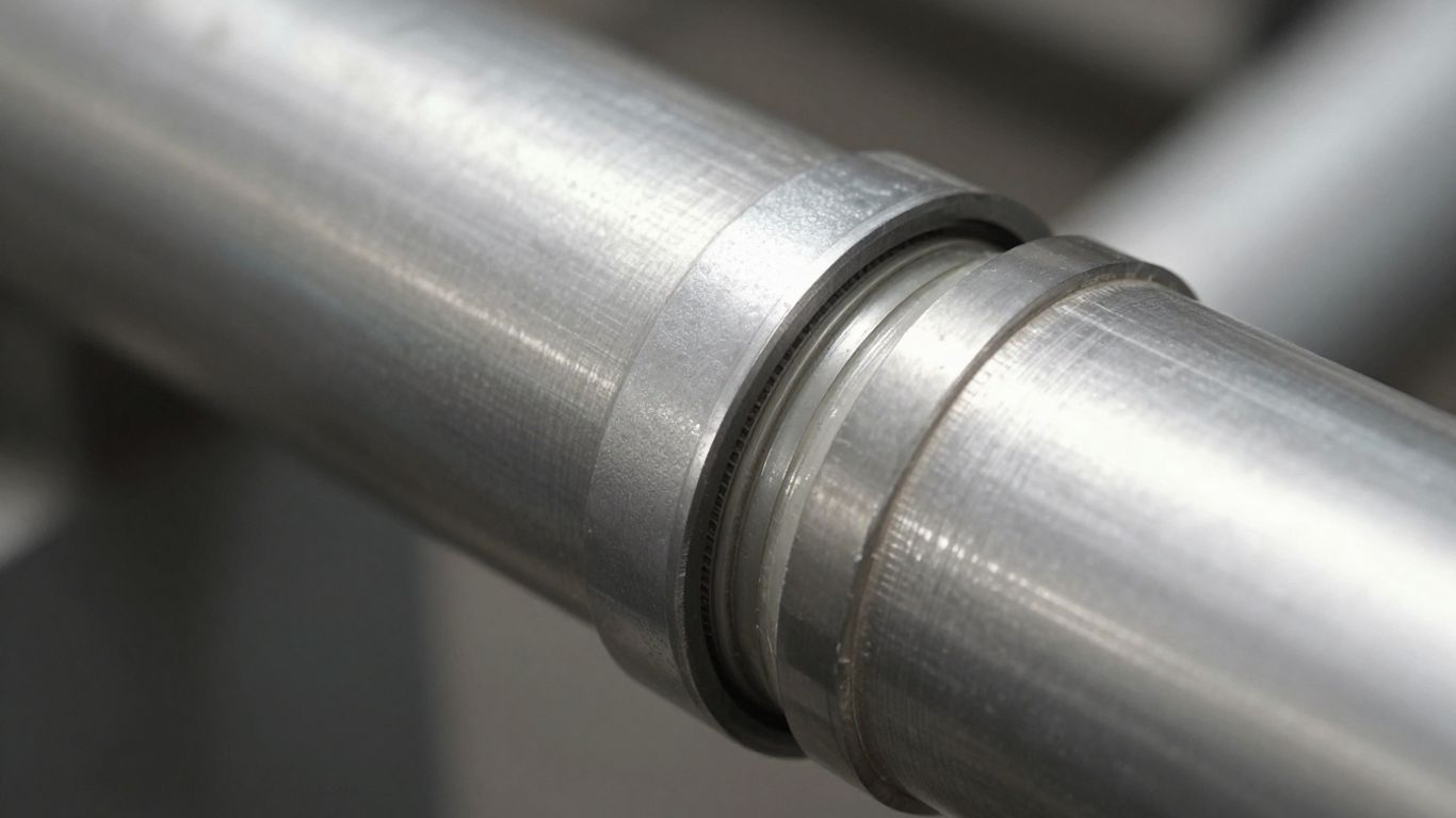 Close-up of industrial seal between metal pipes