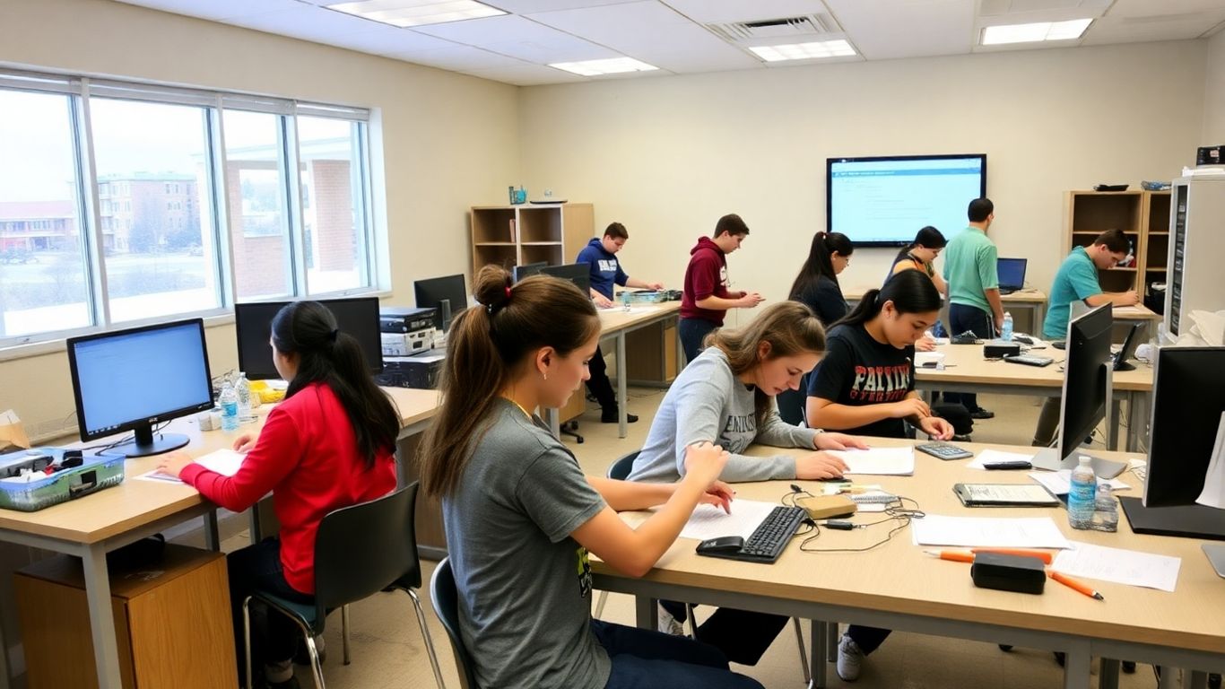 Students learning in modern classrooms at EVIT