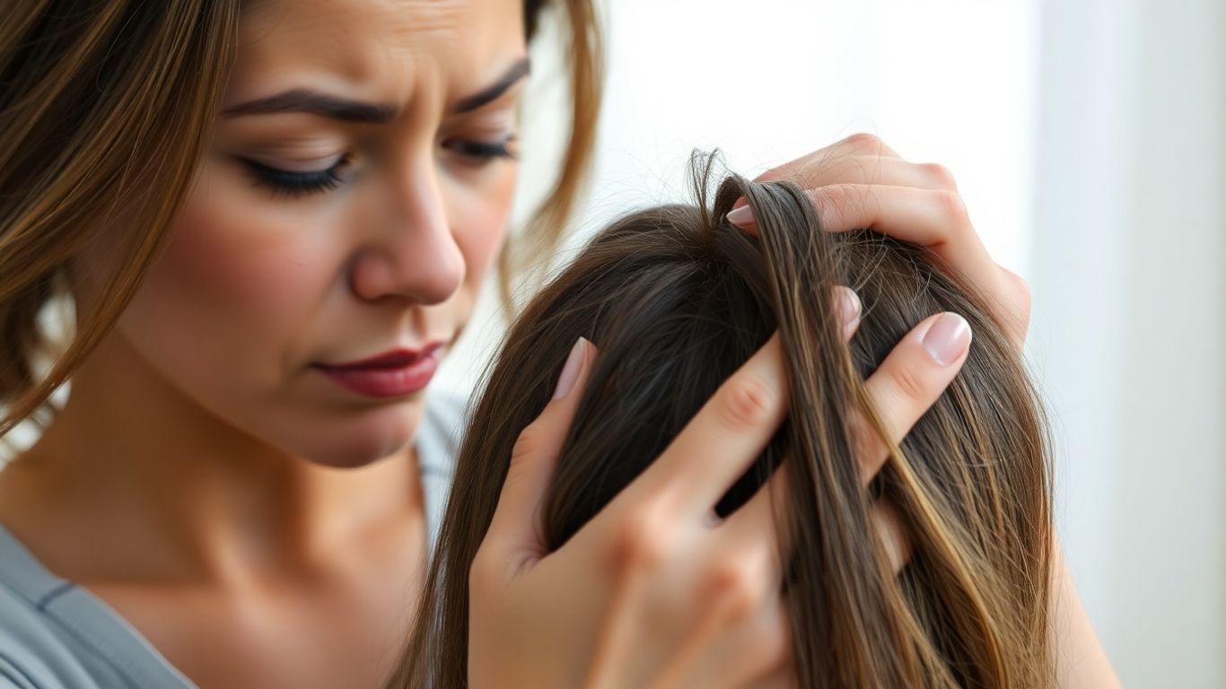 Mulher preocupada com a queda de cabelo