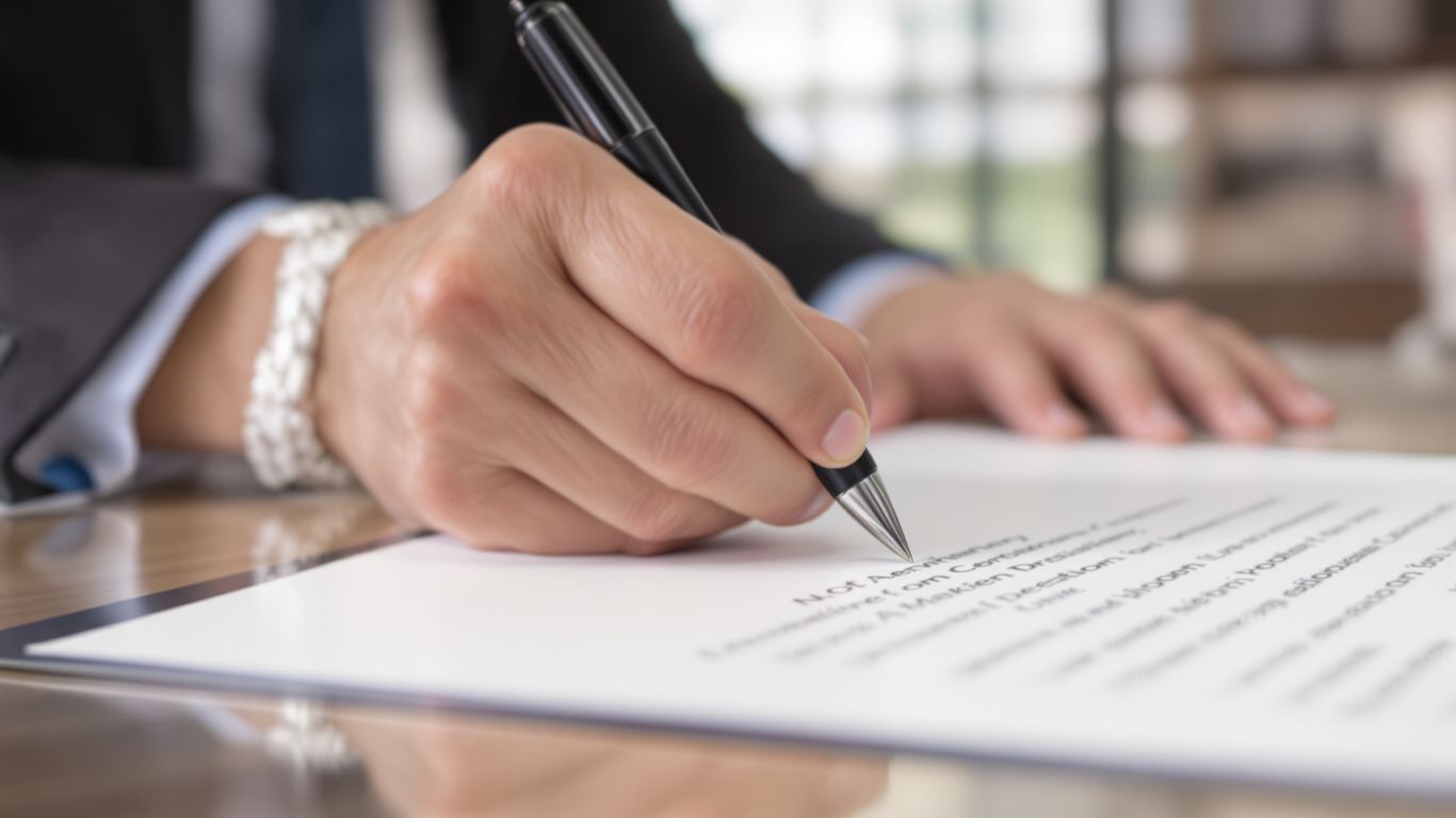 Hand signing a legal document for lasting power of attorney.