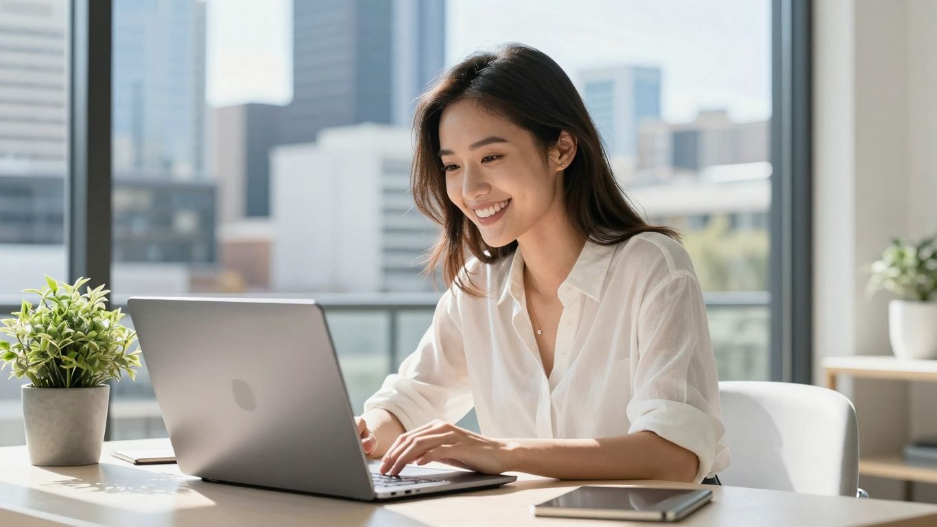 Woman working from home in Australia