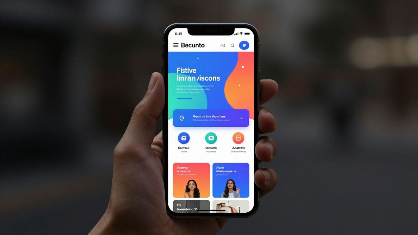Mobile website design on a smartphone screen.