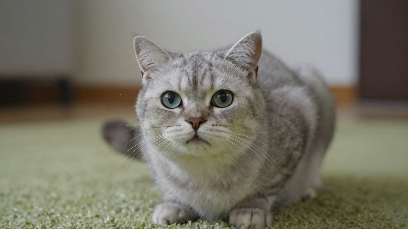 Cat sneezing indoors, looking healthy and curious.