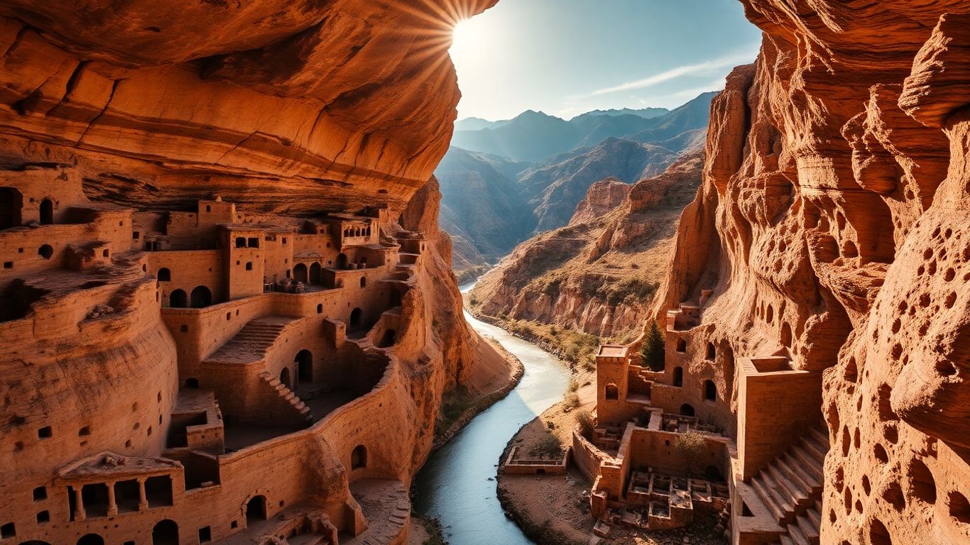 Skalne miasto Wardzia w Gruzji, wykute w klifie.