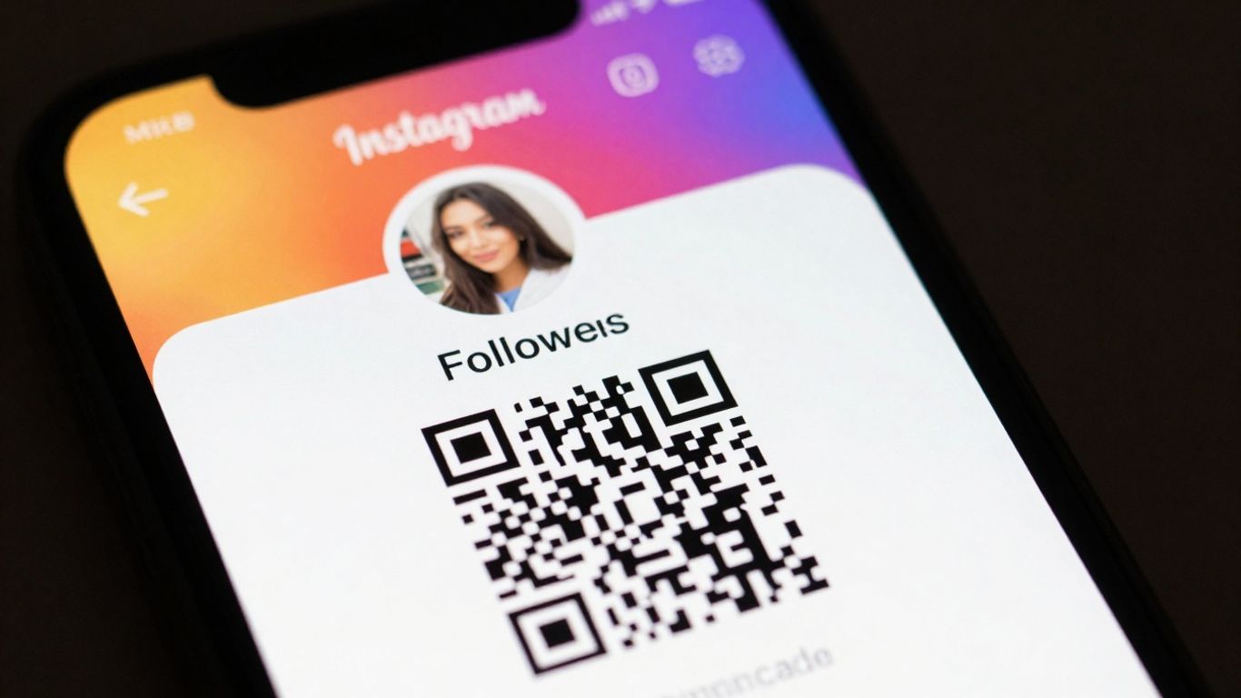 Smartphone displaying an Instagram profile with a QR code.