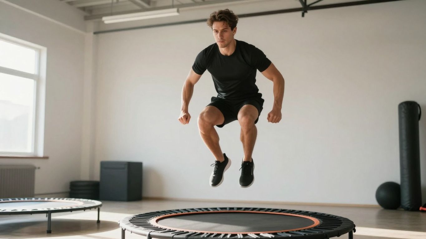 Person jumping on a rebounder for fitness.