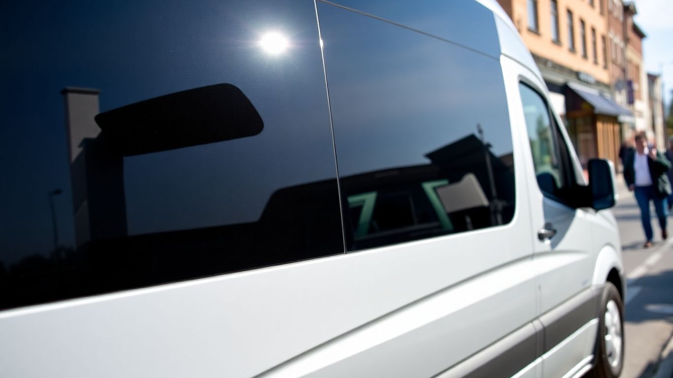 Minibus parked on a street in Slough.